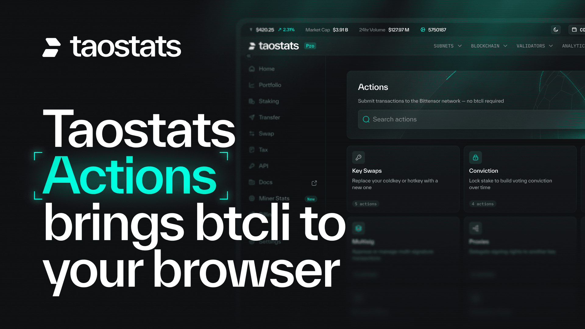 Taostats Actions brings btcli to your browser